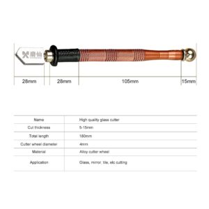 High Quality Glass Cutter - 180mm Pencil Style with 4mm Alloy Wheel for 5-15mm Thickness