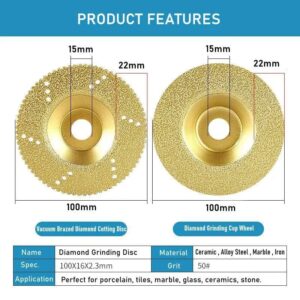 4" (100mm) Vacuum Brazed Diamond Grinding & Cutting Disc BL-TL335 | Gold-Tooth Multi-Material Wheel